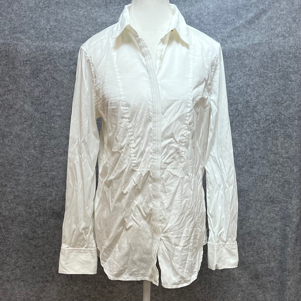 White House Black Market White Pintuck Button Down Shirt Long Sleeve Career Sz 6
